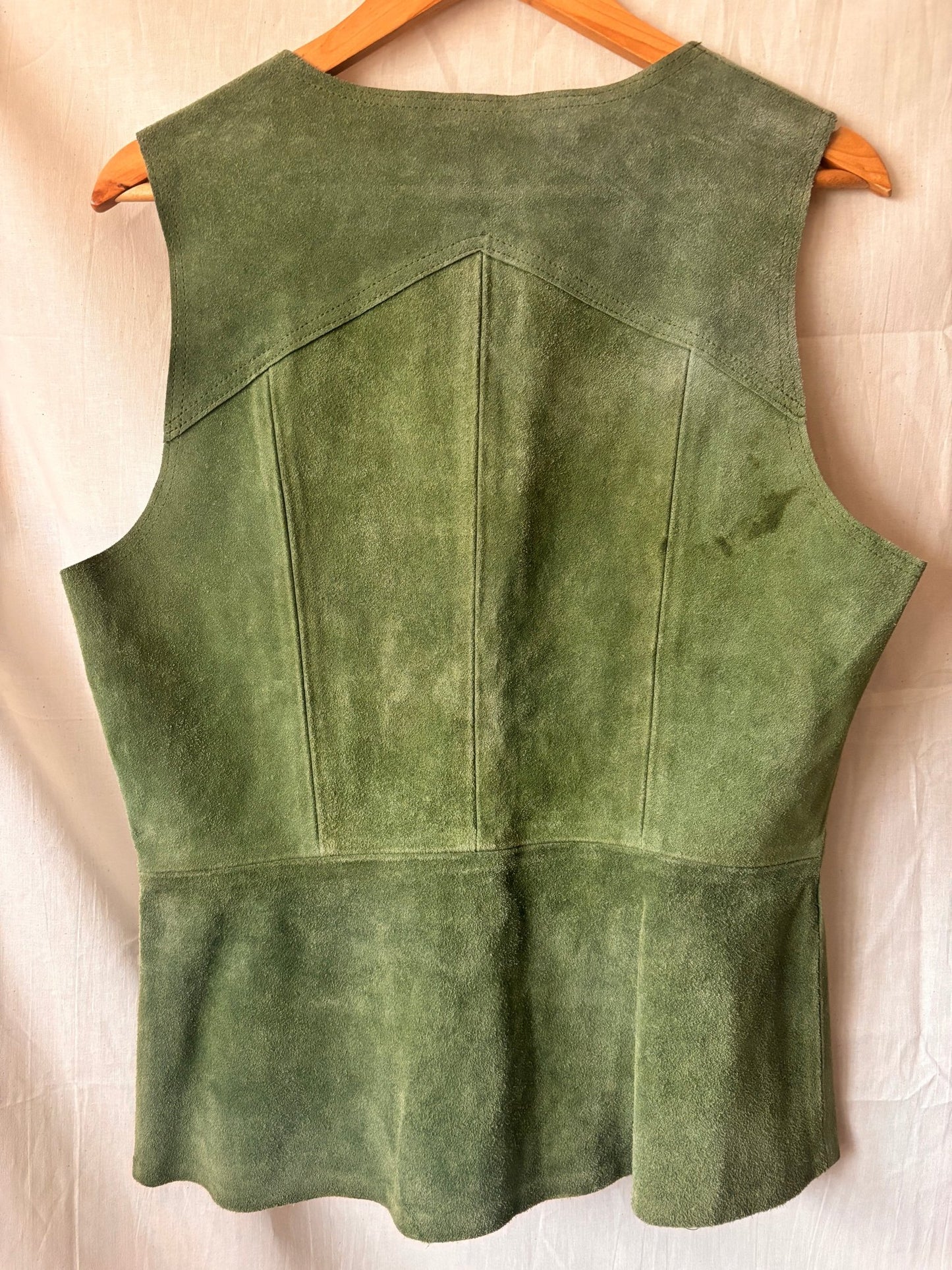 Vintage 1970s Moss Green Suede Waistcoat | Genuine Suede - I'd Wear That