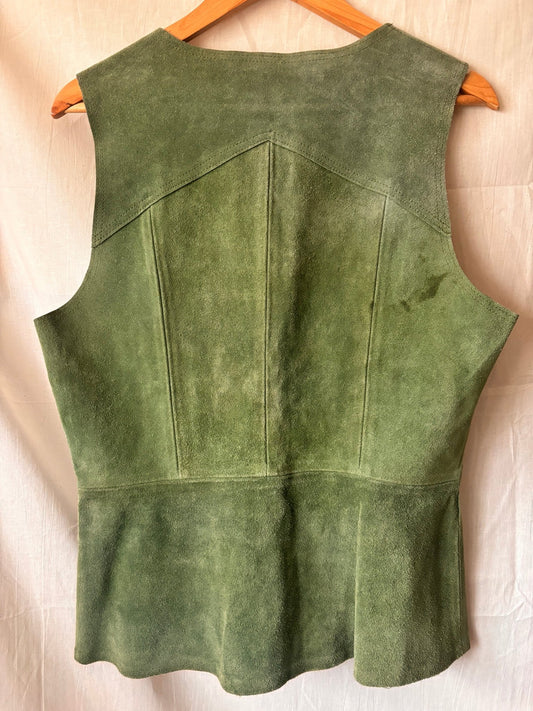 Vintage 1970s Moss Green Suede Waistcoat | Genuine Suede - I'd Wear That