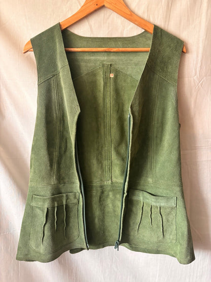 Vintage 1970s Moss Green Suede Waistcoat | Genuine Suede - I'd Wear That
