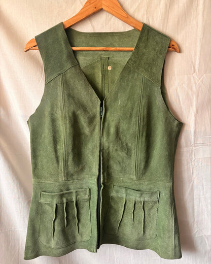 Vintage 1970s Moss Green Suede Waistcoat | Genuine Suede - I'd Wear That