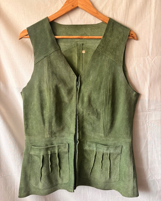 Vintage 1970s Moss Green Suede Waistcoat | Genuine Suede - I'd Wear That