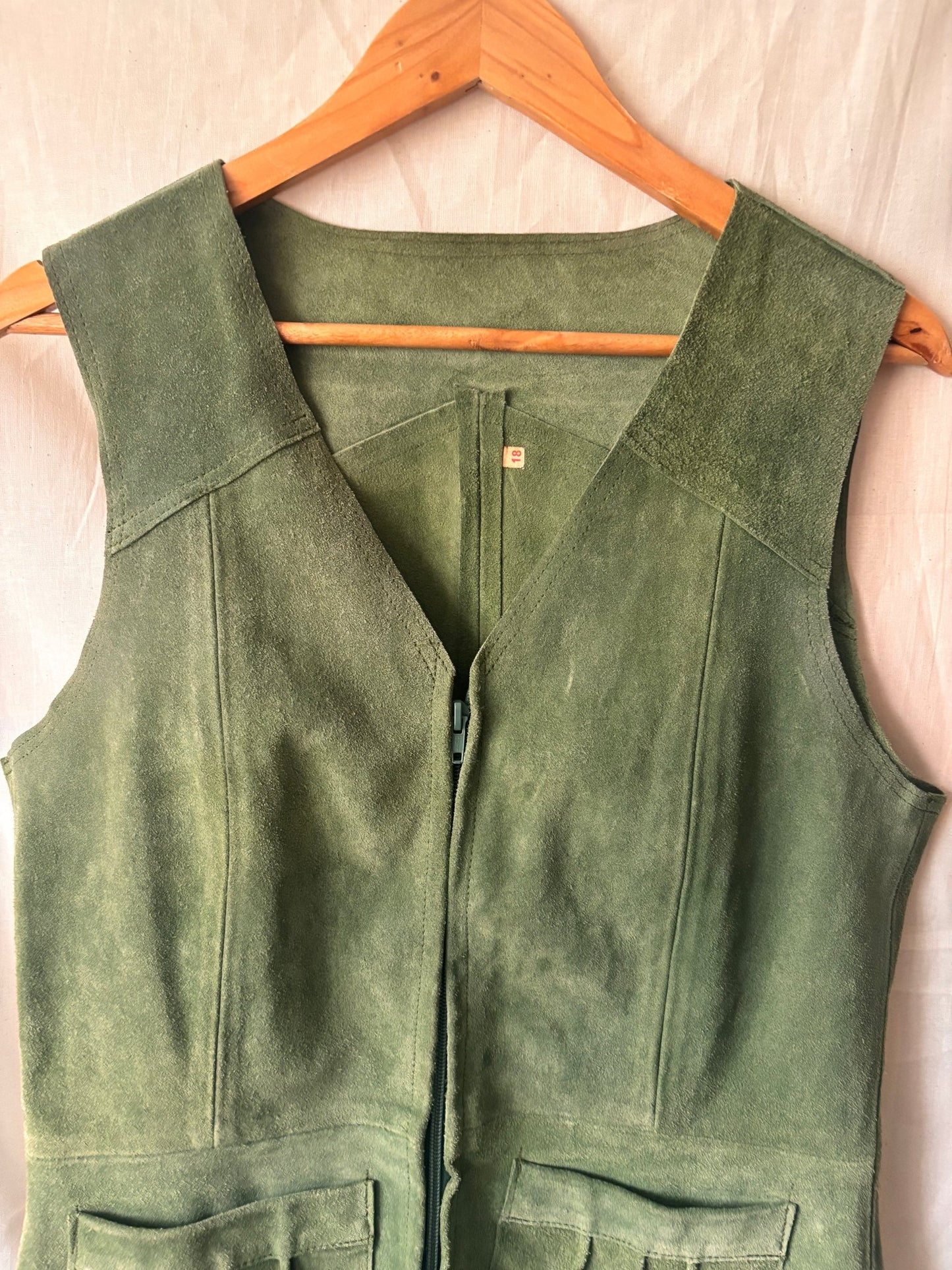 Vintage 1970s Moss Green Suede Waistcoat | Genuine Suede - I'd Wear That