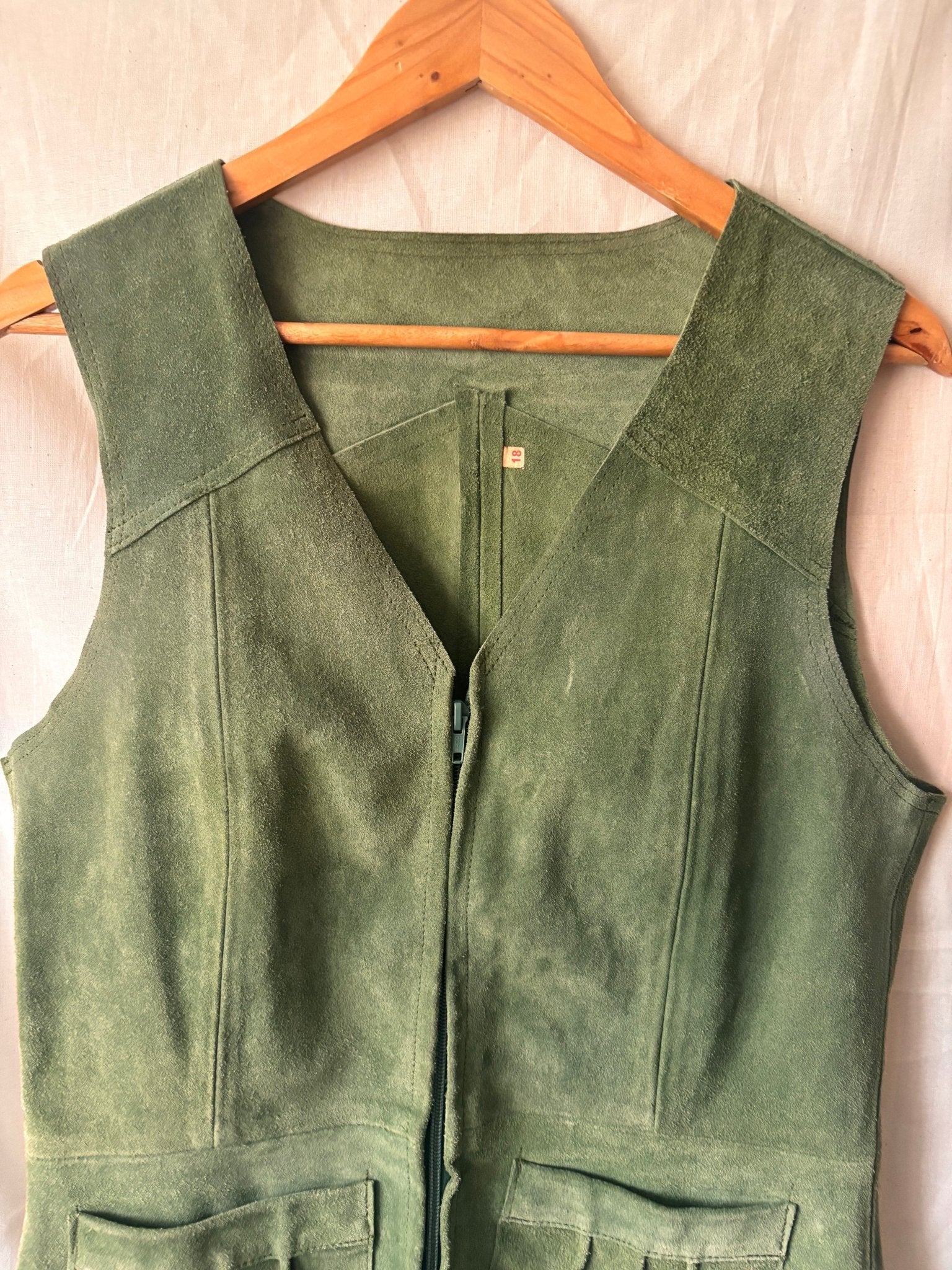 Vintage 1970s Moss Green Suede Waistcoat | Genuine Suede - I'd Wear That