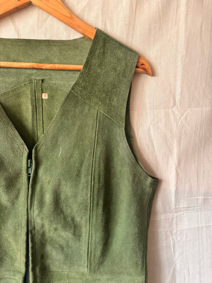 Vintage 1970s Moss Green Suede Waistcoat | Genuine Suede - I'd Wear That