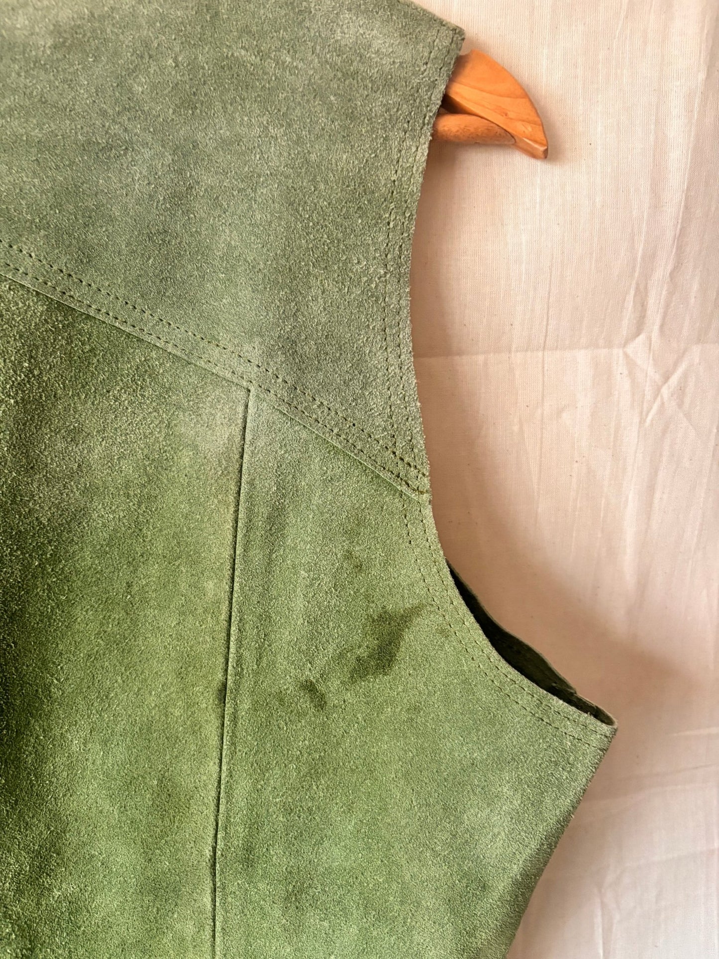 Vintage 1970s Moss Green Suede Waistcoat | Genuine Suede - I'd Wear That