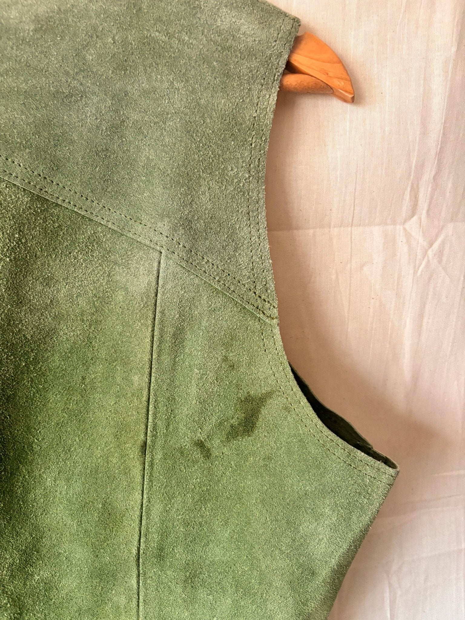 Vintage 1970s Moss Green Suede Waistcoat | Genuine Suede - I'd Wear That