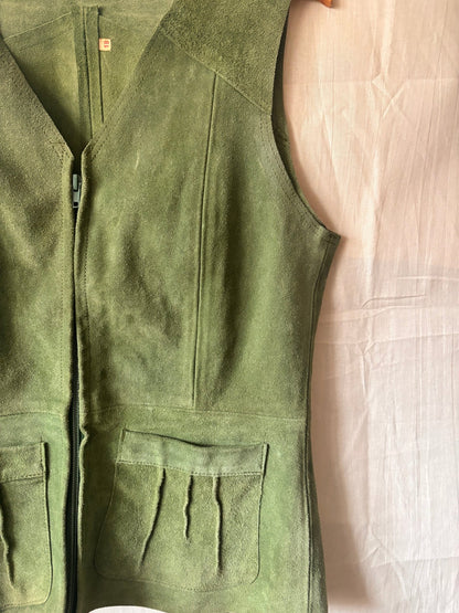 Vintage 1970s Moss Green Suede Waistcoat | Genuine Suede - I'd Wear That