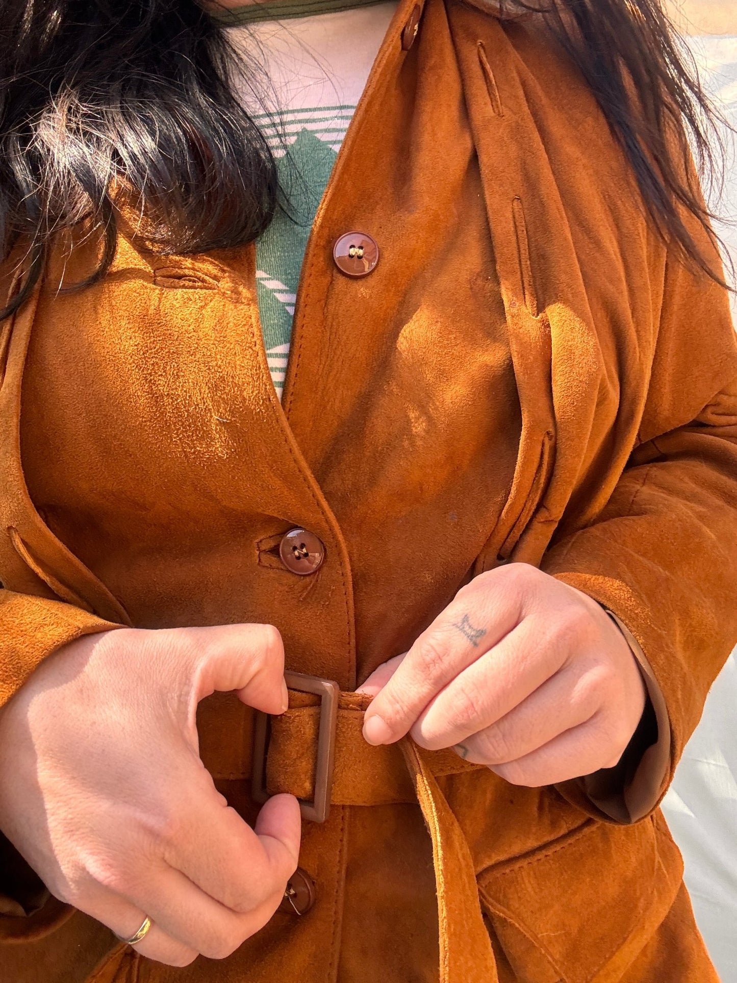 Vintage 1970s Western Suede Jacket Belted Tan Leather Coat - I'd Wear That