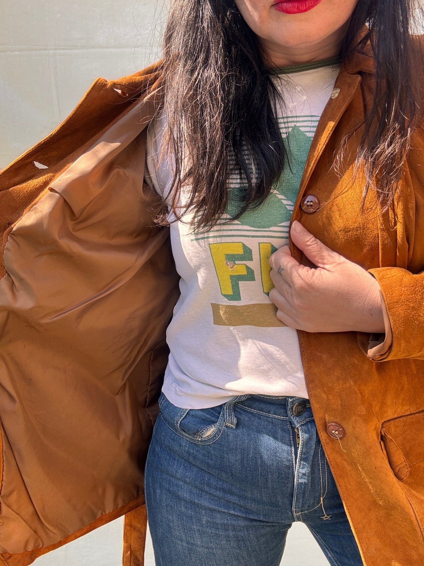 Vintage 1970s Western Suede Jacket Belted Tan Leather Coat - I'd Wear That