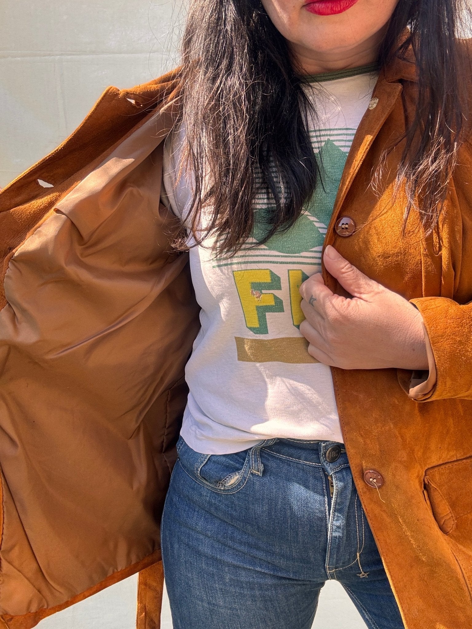 Vintage 1970s Western Suede Jacket Belted Tan Leather Coat - I'd Wear That