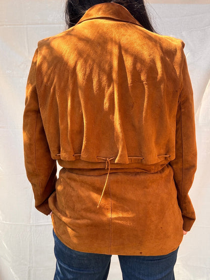 Vintage 1970s Western Suede Jacket Belted Tan Leather Coat - I'd Wear That