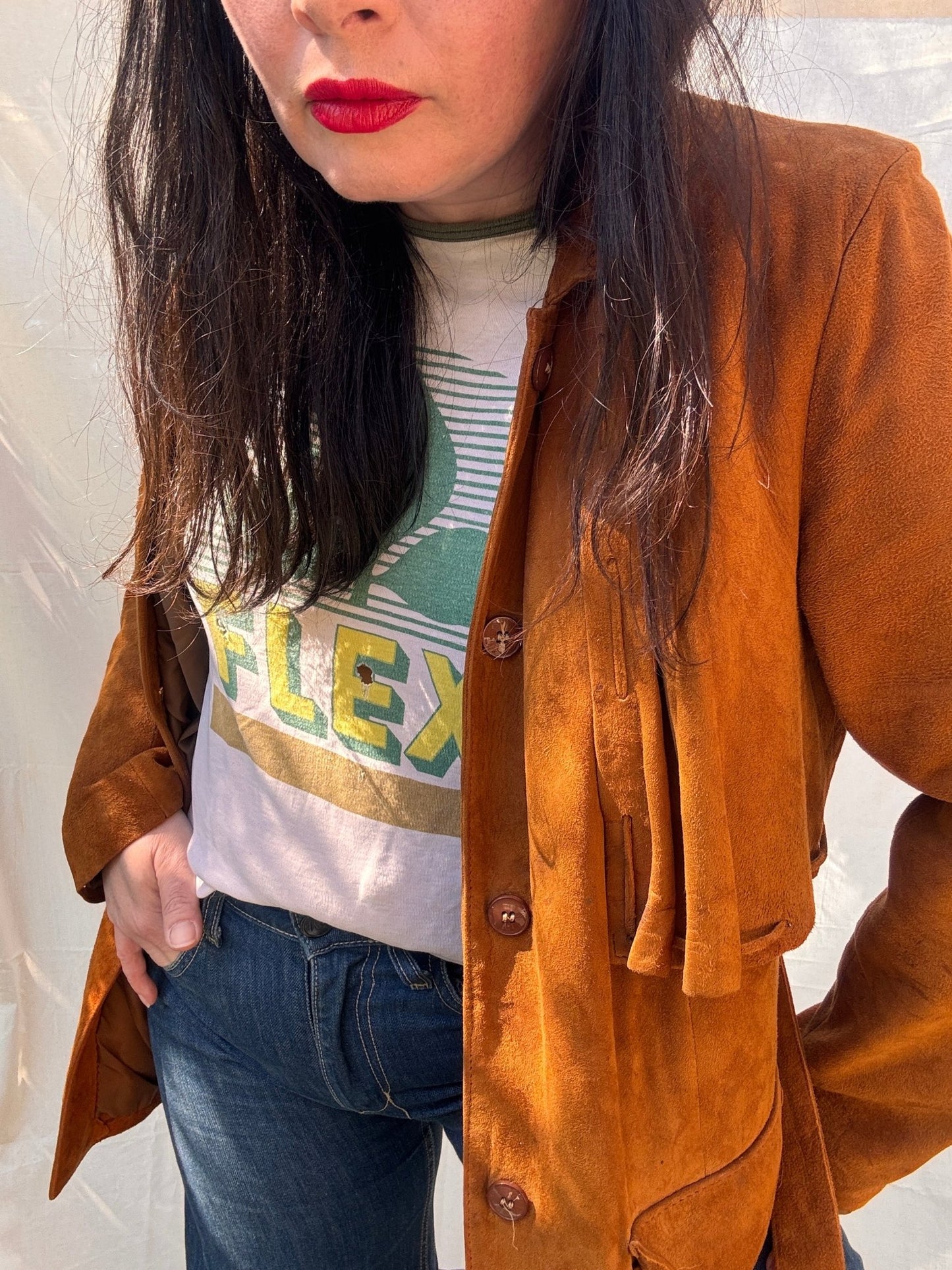 Vintage 1970s Western Suede Jacket Belted Tan Leather Coat - I'd Wear That
