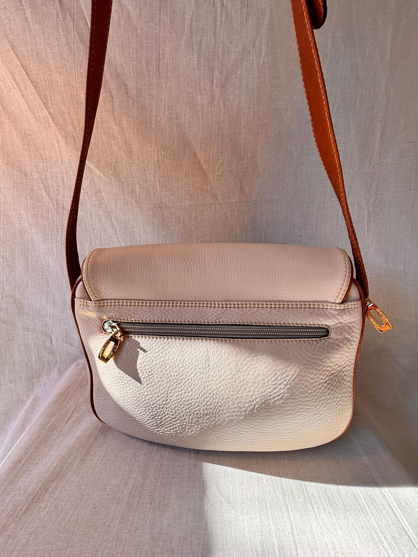 Vintage 1990s Bolsos Domingo Cream & Tan Spanish Leather Crossbody Bag – Purchased at El Corte Inglés - I'd Wear That