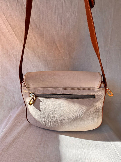Vintage 1990s Bolsos Domingo Cream & Tan Spanish Leather Crossbody Bag – Purchased at El Corte Inglés - I'd Wear That