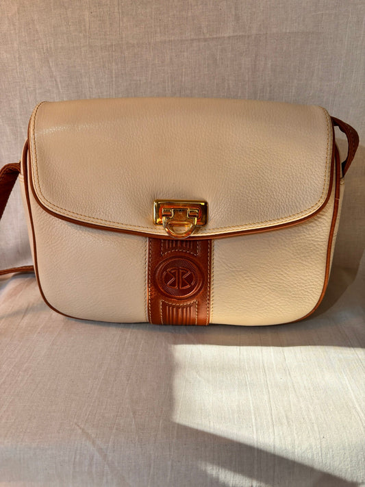 Vintage 1990s Bolsos Domingo Cream & Tan Spanish Leather Crossbody Bag – Purchased at El Corte Inglés - I'd Wear That