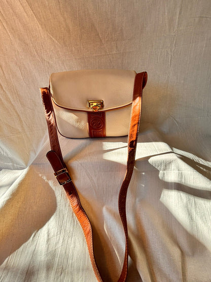 Vintage 1990s Bolsos Domingo Cream & Tan Spanish Leather Crossbody Bag – Purchased at El Corte Inglés - I'd Wear That