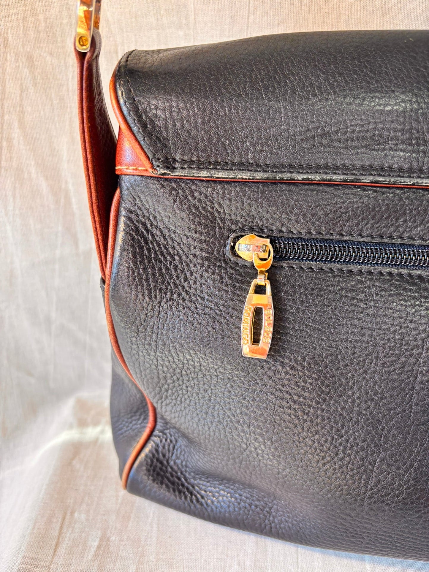 Vintage 90s Black and Tan Spanish Leather Crossbody Bag - I'd Wear That