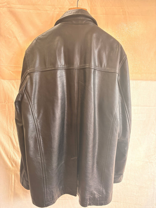 Vintage Black Leather Coat by Matinee – Minimal 90s Leather Jacket - I'd Wear That