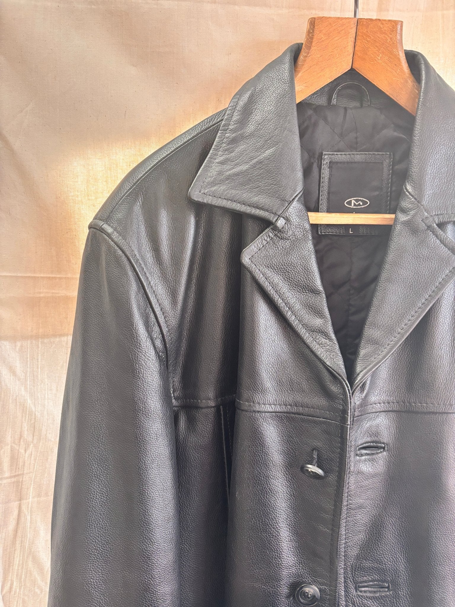 Vintage Black Leather Coat by Matinee – Minimal 90s Leather Jacket - I'd Wear That