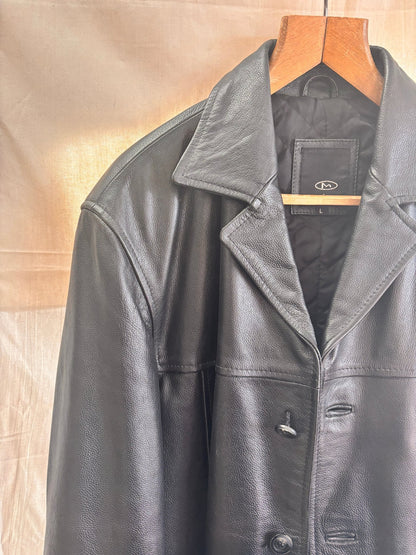Vintage Black Leather Coat by Matinee – Minimal 90s Leather Jacket - I'd Wear That
