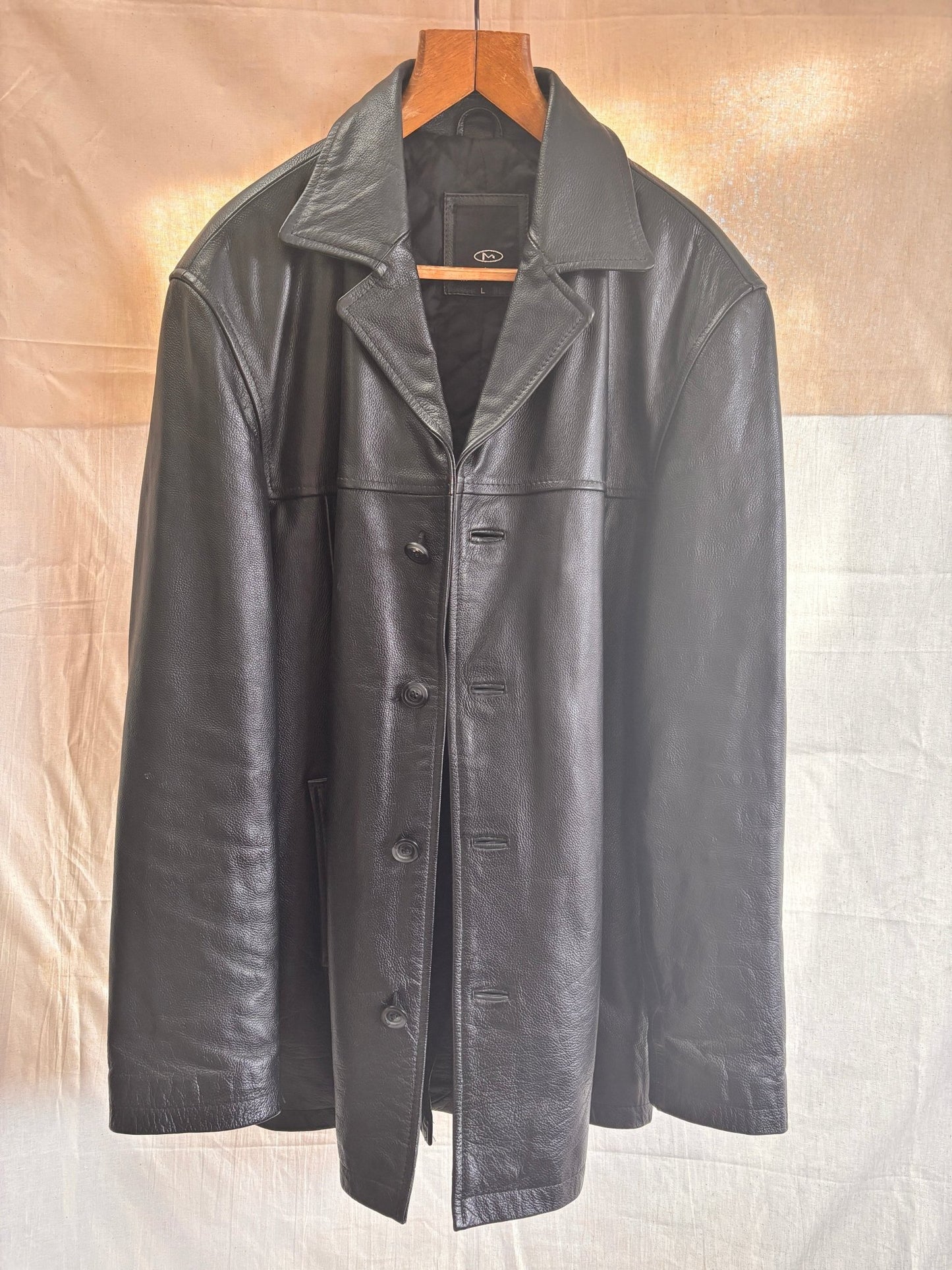 Vintage Black Leather Coat by Matinee – Minimal 90s Leather Jacket - I'd Wear That
