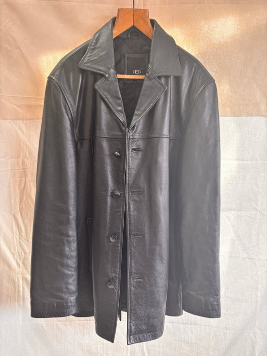 Vintage Black Leather Coat by Matinee – Minimal 90s Leather Jacket - I'd Wear That