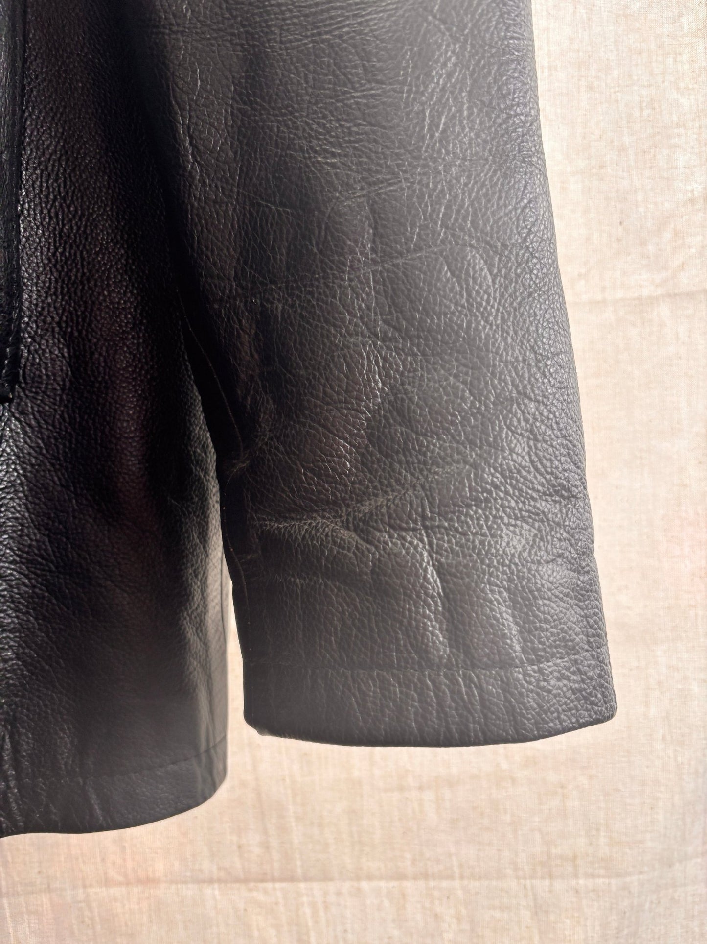 Vintage Black Leather Coat by Matinee – Minimal 90s Leather Jacket - I'd Wear That