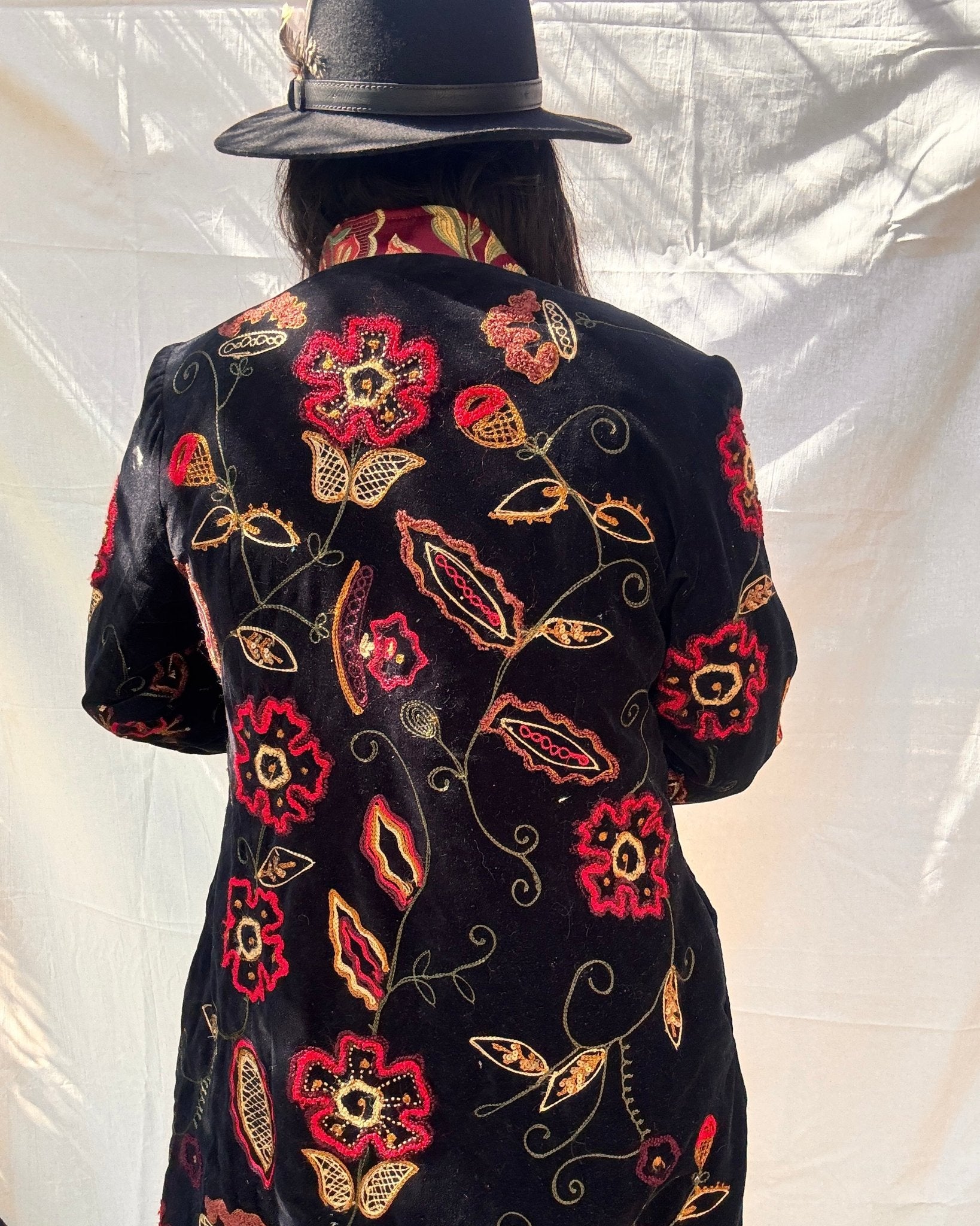 Vintage Black Velvet Embroidered Boho Coat - I'd Wear That