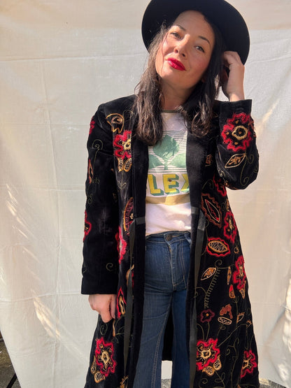 Vintage Black Velvet Embroidered Boho Coat - I'd Wear That