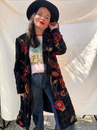 Vintage Black Velvet Embroidered Boho Coat - I'd Wear That