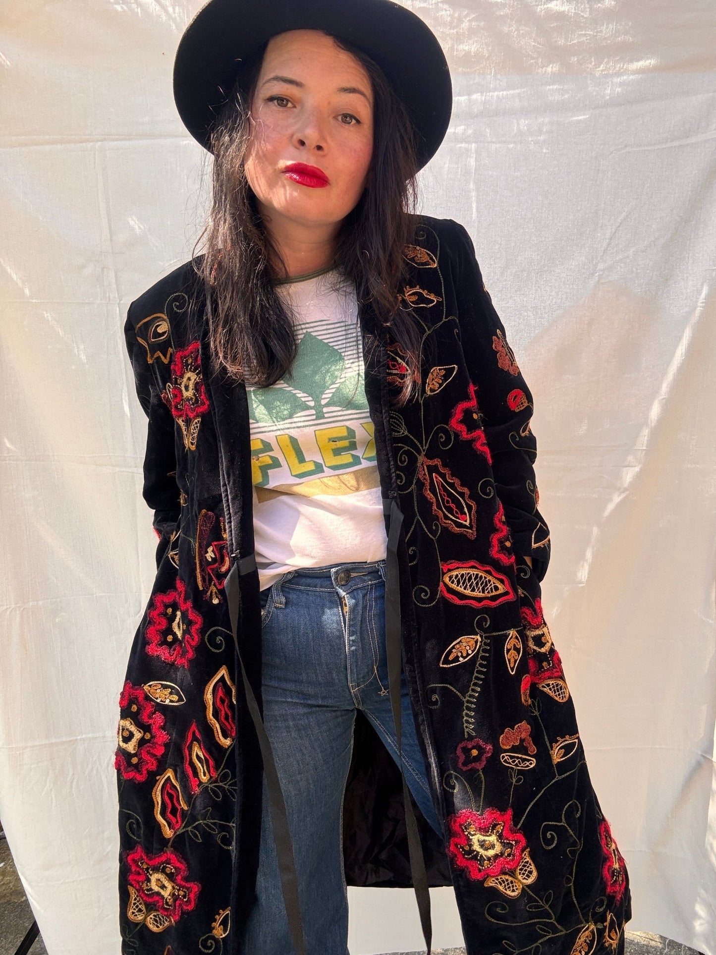 Vintage Black Velvet Embroidered Boho Coat - I'd Wear That