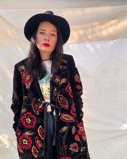 Vintage Black Velvet Embroidered Boho Coat - I'd Wear That
