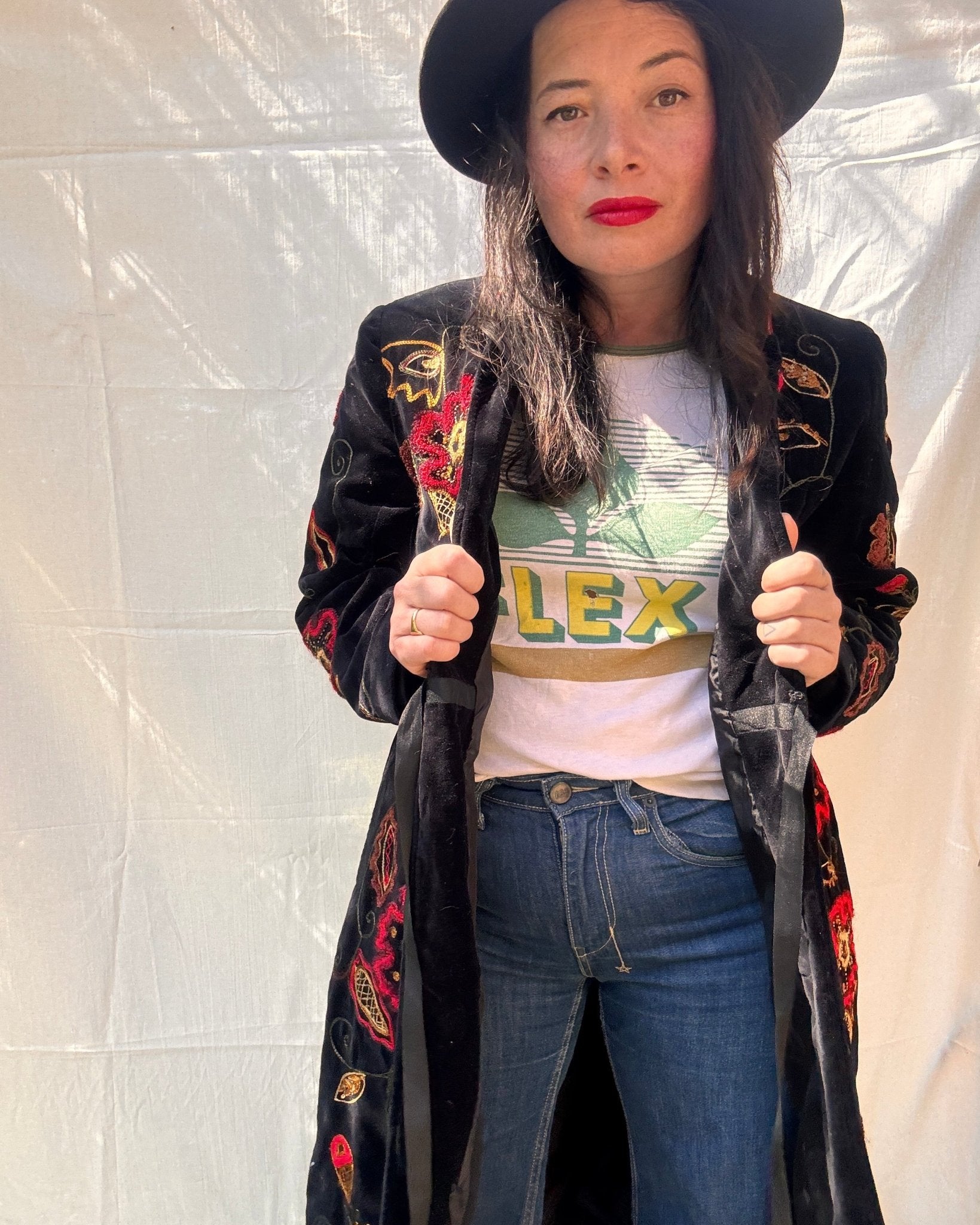 Vintage Black Velvet Embroidered Boho Coat - I'd Wear That