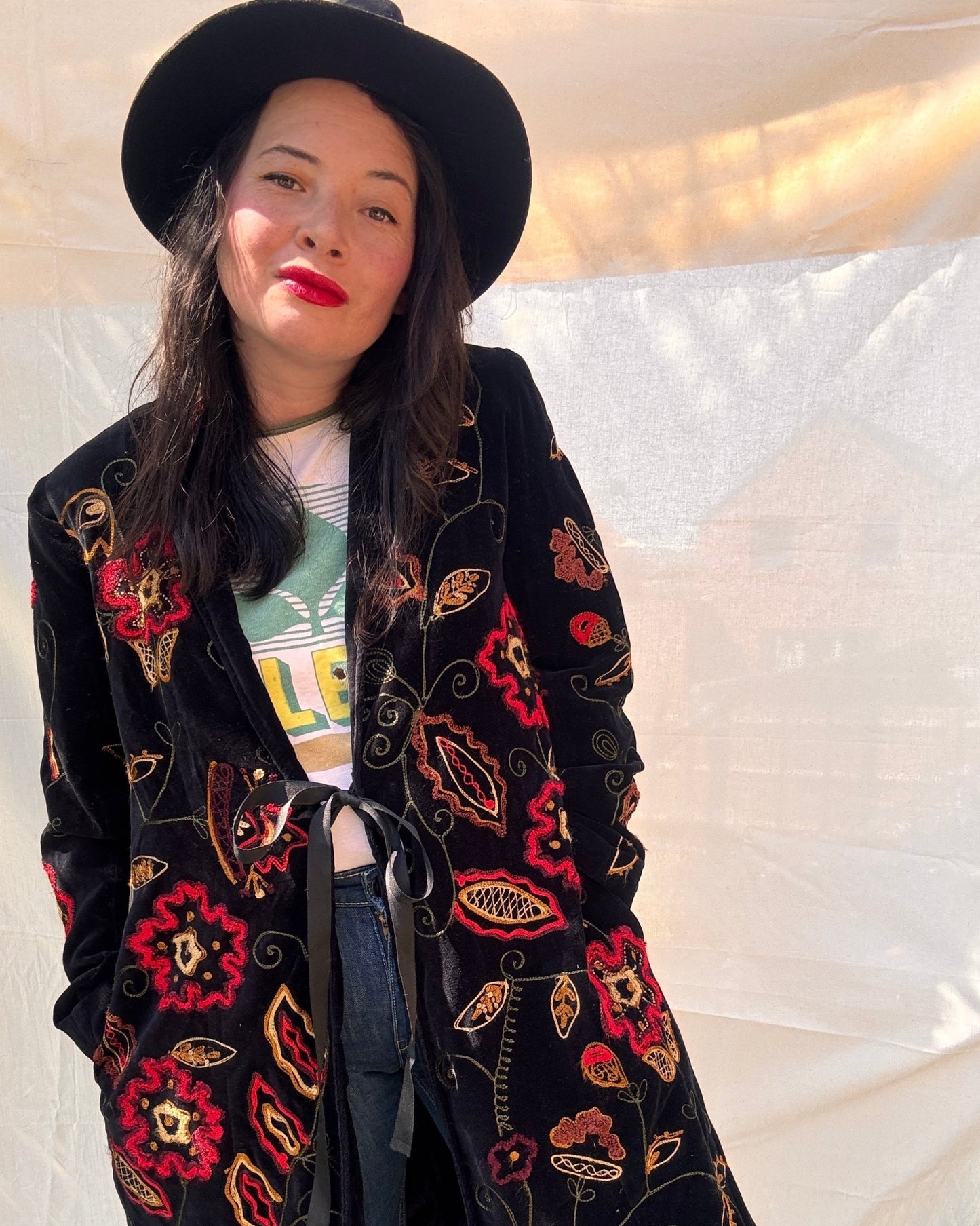 Vintage Black Velvet Embroidered Boho Coat - I'd Wear That