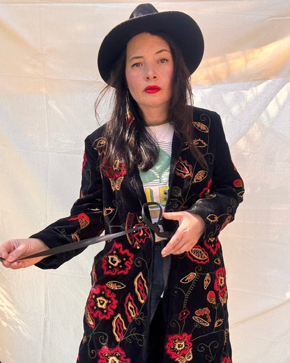 Vintage Black Velvet Embroidered Boho Coat - I'd Wear That