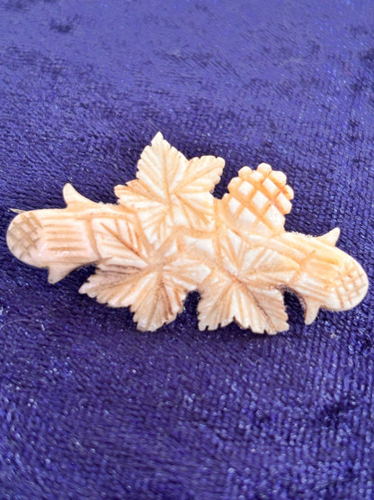Vintage Carved Bone Brooch – Black Forest Style Leaf Pin - I'd Wear That