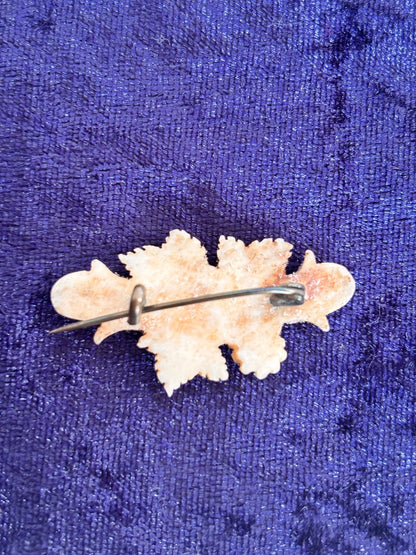 Vintage Carved Bone Brooch – Black Forest Style Leaf Pin - I'd Wear That