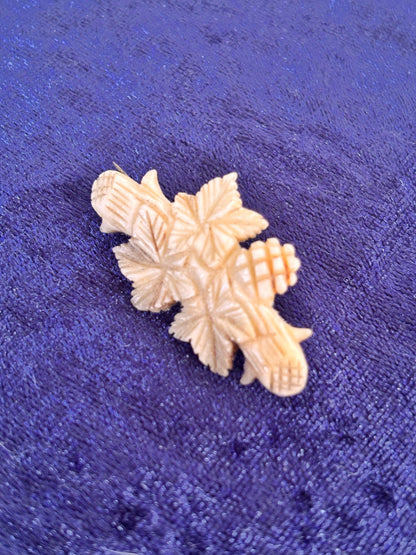 Vintage Carved Bone Brooch – Black Forest Style Leaf Pin - I'd Wear That