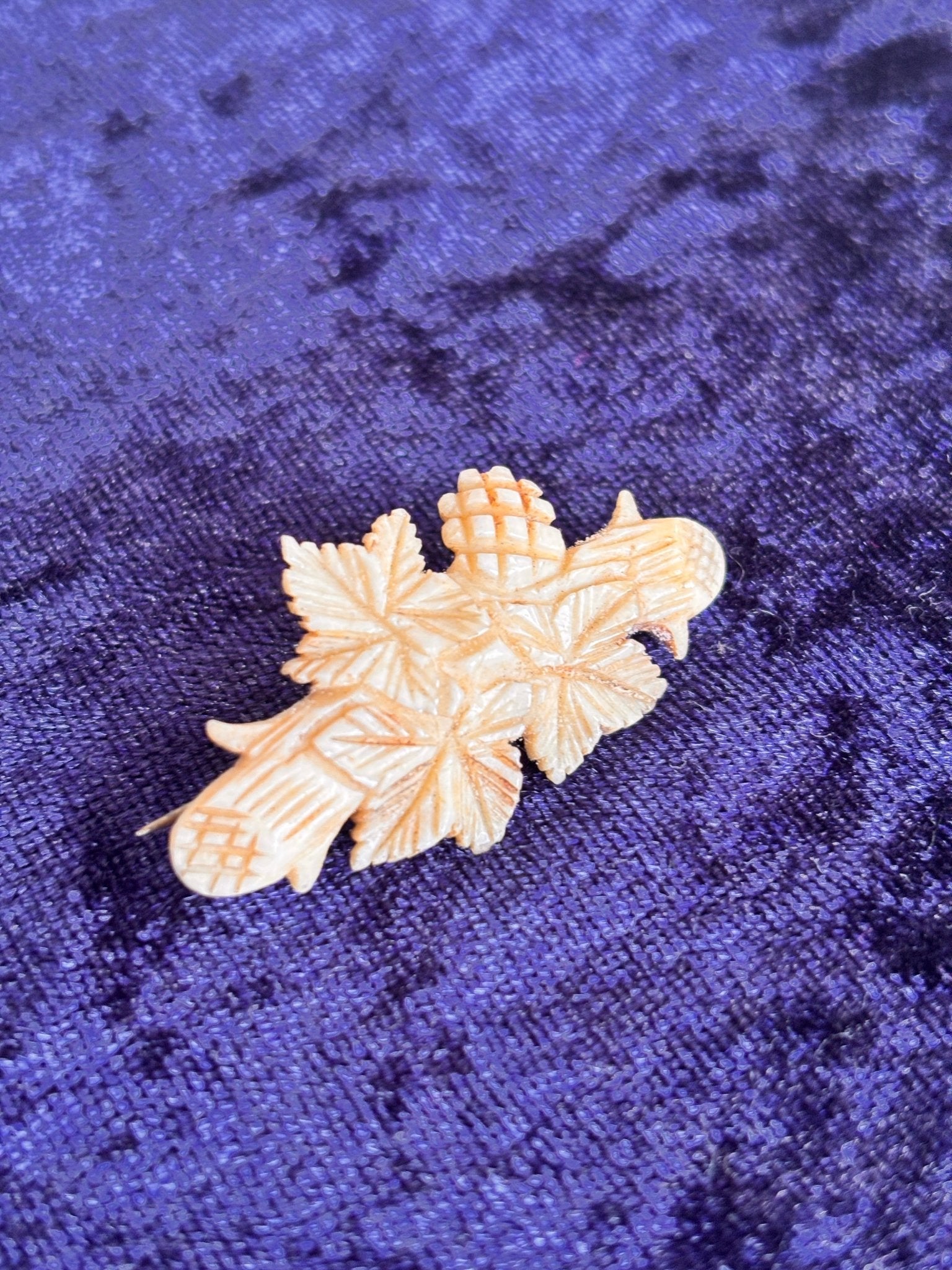 Vintage Carved Bone Brooch – Black Forest Style Leaf Pin - I'd Wear That