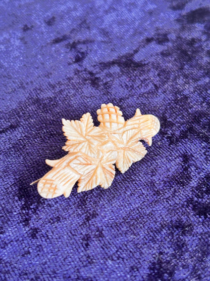 Vintage Carved Bone Brooch – Black Forest Style Leaf Pin - I'd Wear That