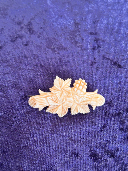Vintage Carved Bone Brooch – Black Forest Style Leaf Pin - I'd Wear That