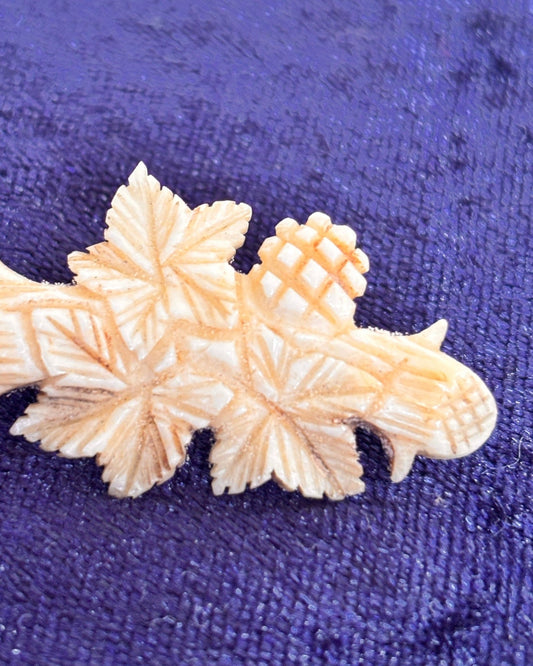 Vintage Carved Bone Brooch – Black Forest Style Leaf Pin - I'd Wear That