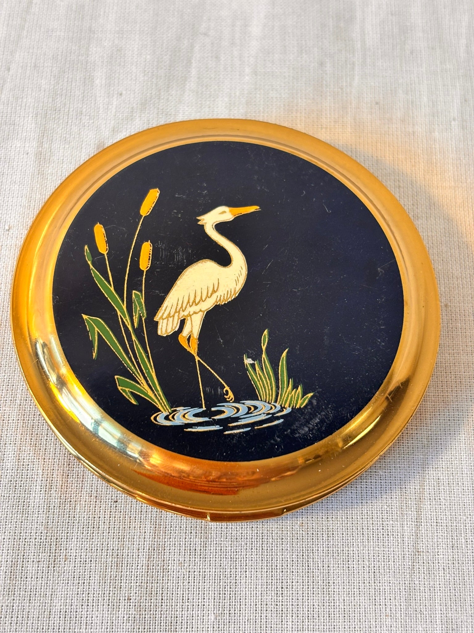Vintage Crane Compact Mirror With Original Puff - I'd Wear That