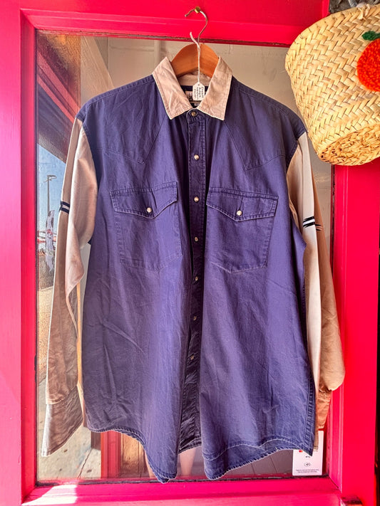 Vintage Express Rider Western Denim Shirt | Colour Block Snap Fastening - I'd Wear That
