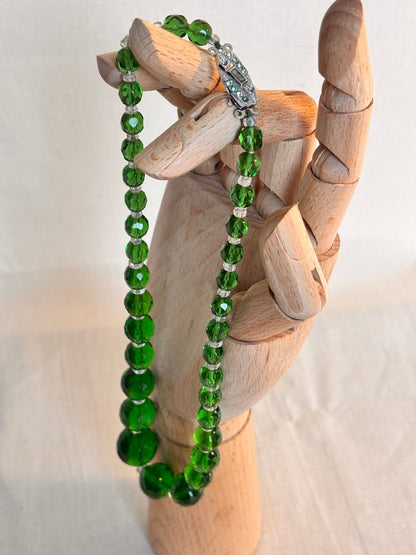 Vintage Green Glass Faceted Beaded Necklace - I'd Wear That