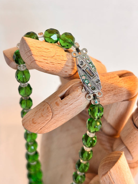 Vintage Green Glass Faceted Beaded Necklace - I'd Wear That