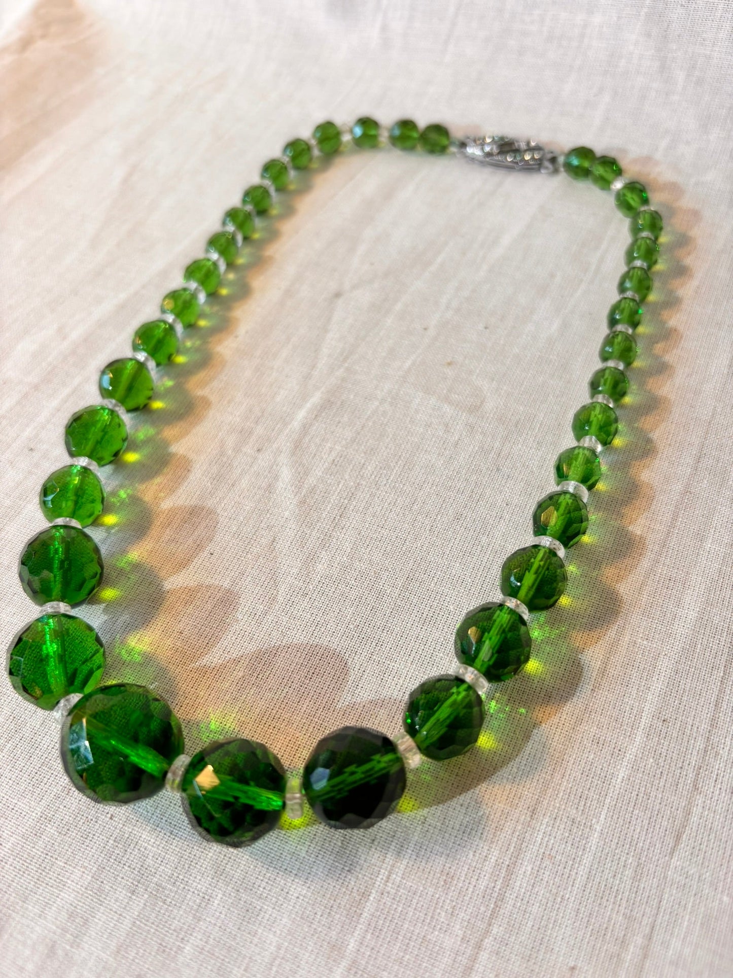 Vintage Green Glass Faceted Beaded Necklace - I'd Wear That
