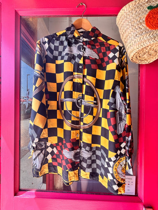 Vintage Mulberry Silk Motorsport Print Shirt - I'd Wear That