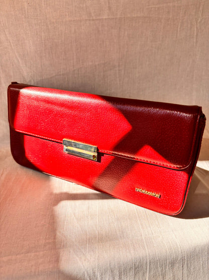 Vintage Paolo Design Spanish Leather Structured Clutch | Red Leather Evening Bag with Wrist Strap - I'd Wear That