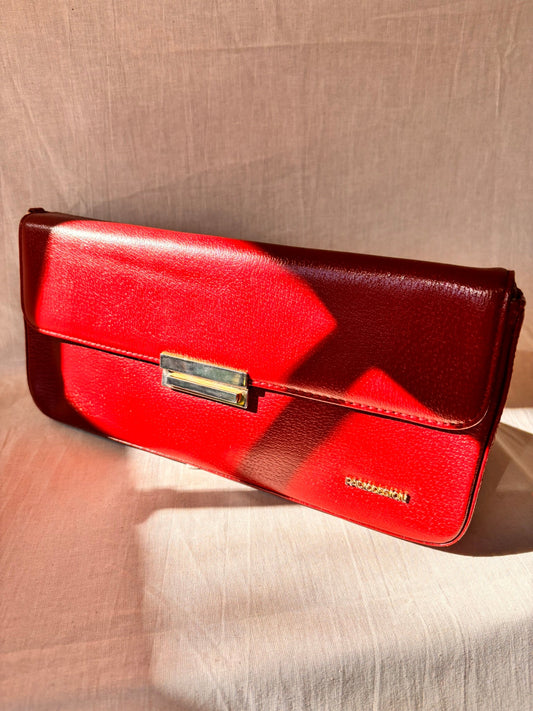Vintage Paolo Design Spanish Leather Structured Clutch | Red Leather Evening Bag with Wrist Strap - I'd Wear That